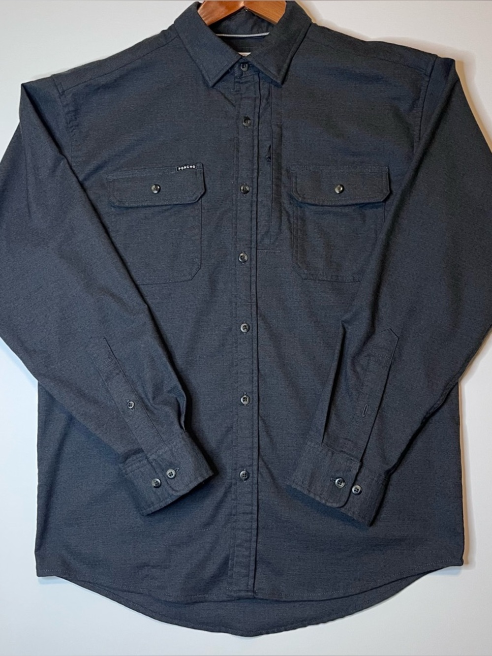 Poncho Men’s Flannel Long Sleeve Gray Regular Fit Magnetic Pockets Shirt Sz S